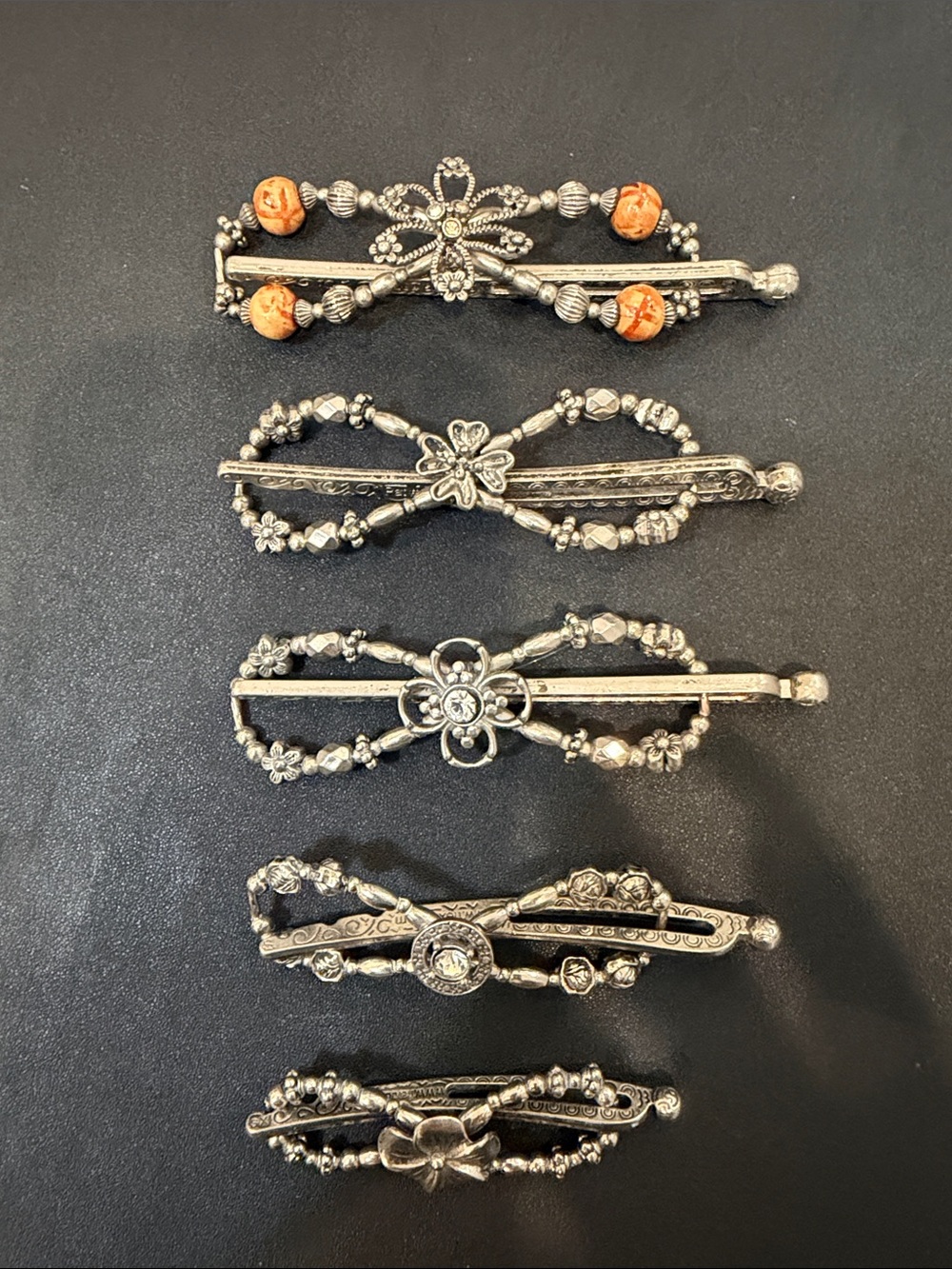 Women’s Decorative Silver-Tone Hair Clips with Beads - Set of 5
